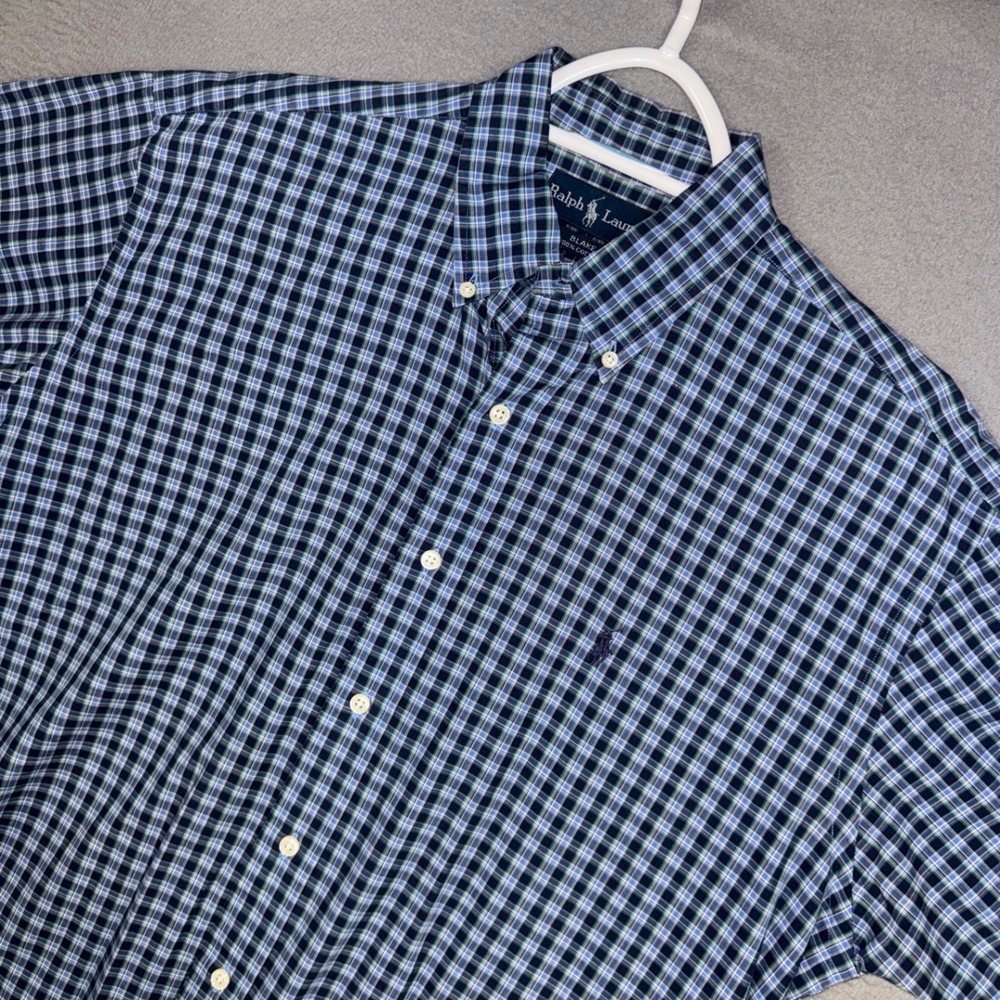 Ralph Lauren Shirt Mens Medium Blue Plaid Blake Short Sleeve Cotton Button Down